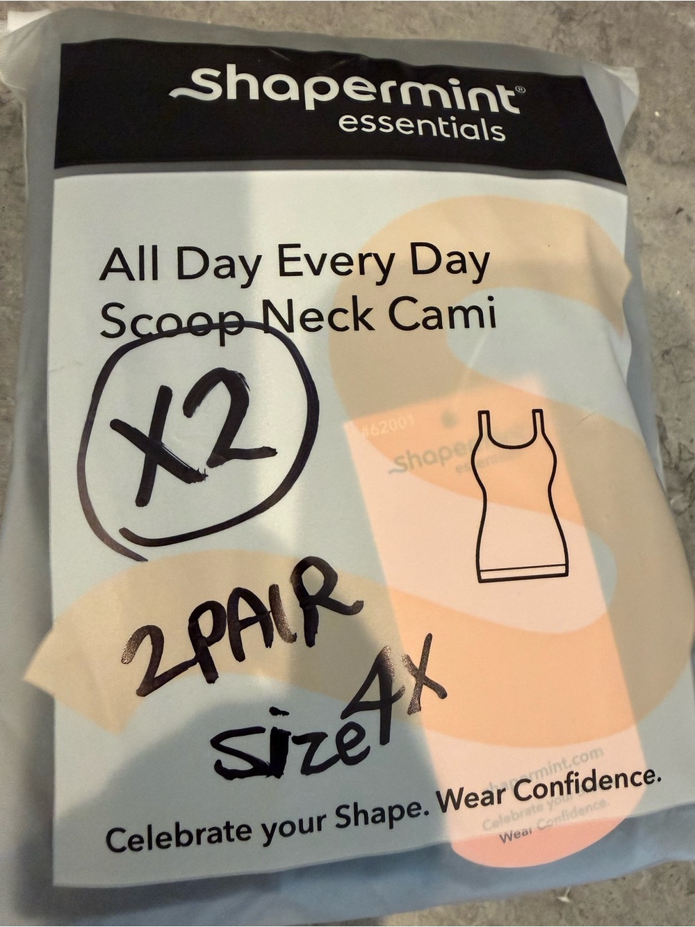 2 pack NEW Shapermint Essentials All Day Every Day Scoop Neck Cami - Black